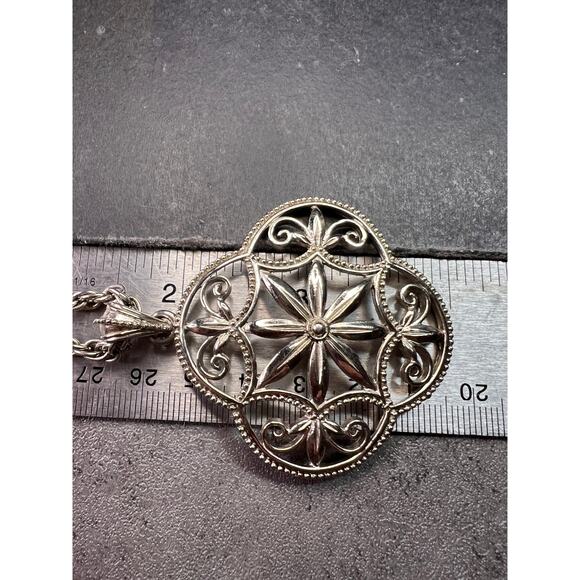 Vintage 1928 Silver Tone Filigree Medallion Rope Chain Necklace 28” - Picture 12 of 12